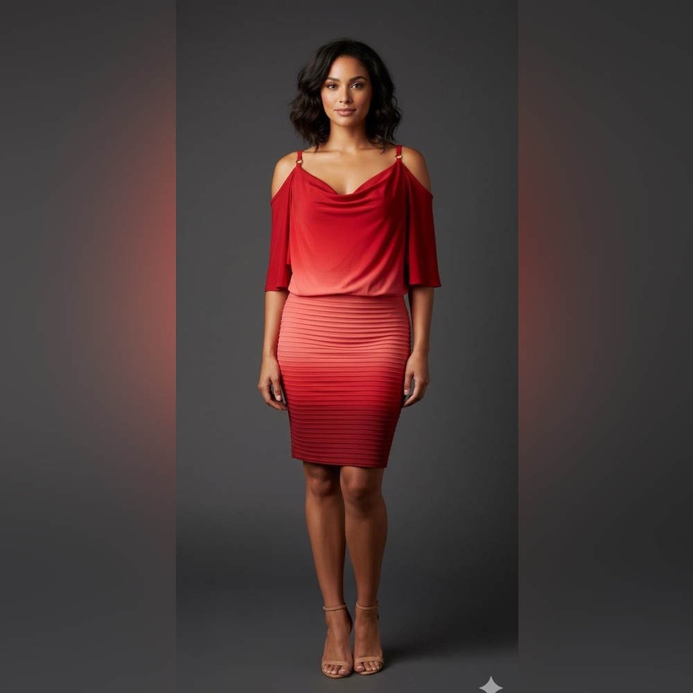 Cache Red Ombre Cold shoulder Mini Dress